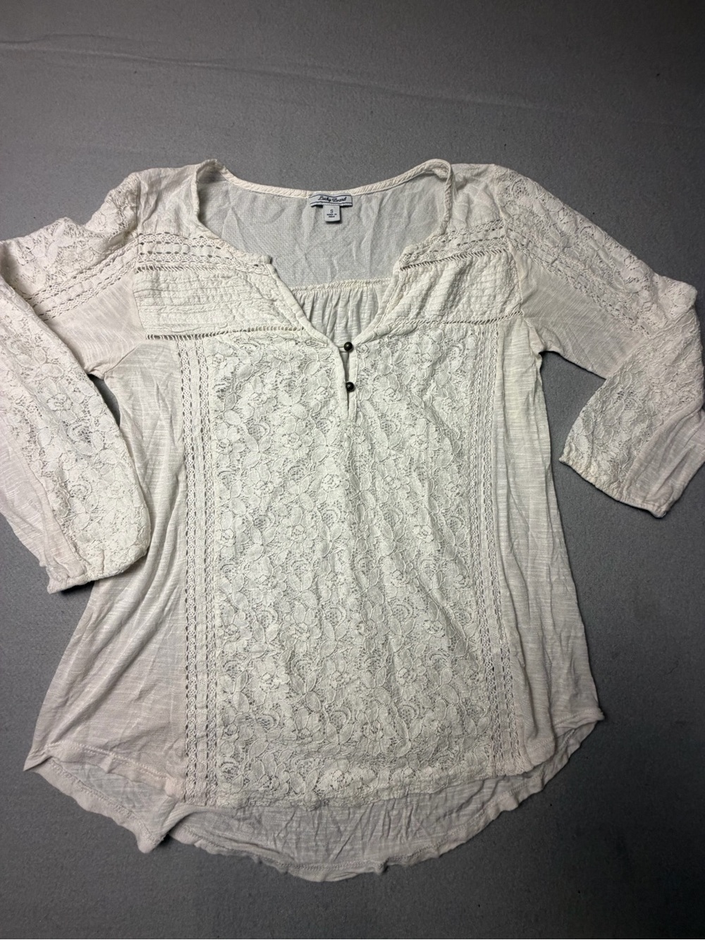 Lucky Brand Cream Lace Henley Tunic S